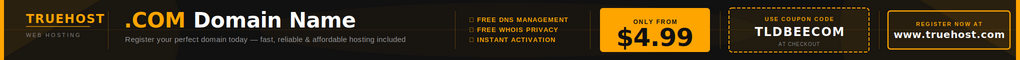 Truehost โ .com domains from $4.99, hosting included