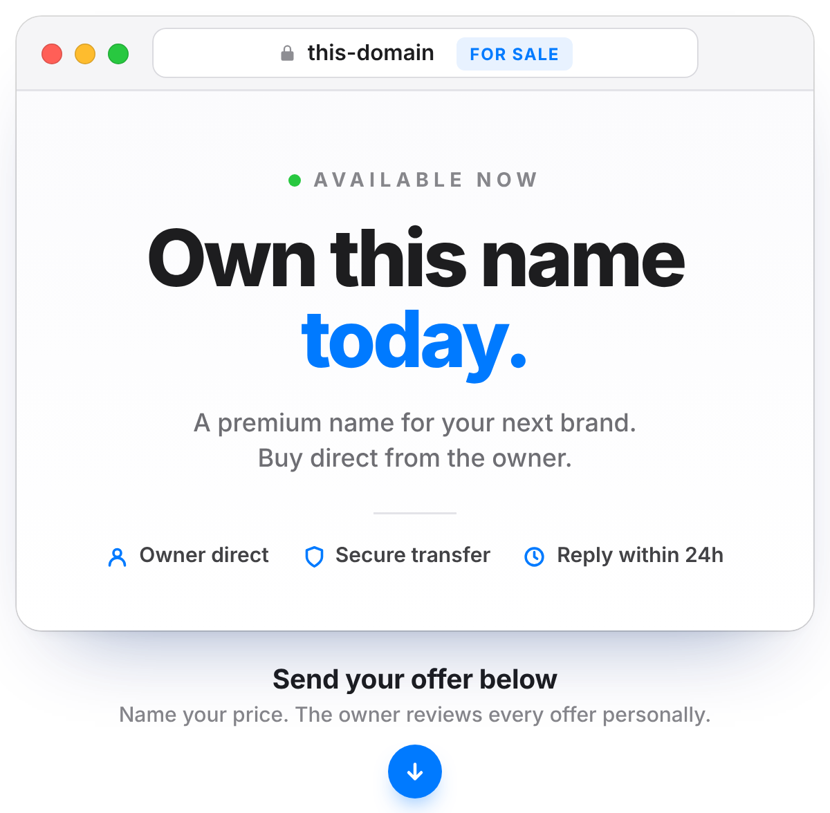 Verified owner listing. A premium name buyers remember and trust from the first click. Buy direct from the owner, no broker, no delay. Get this domain.