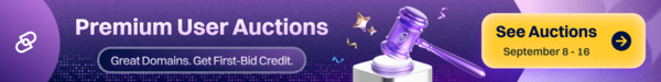 Dynadot Premium User Auctions, September 8 to 16. Great domains with first bid credit.